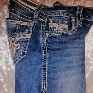 Rock Revival Dark Blue Jeans with Embellished Pockets
